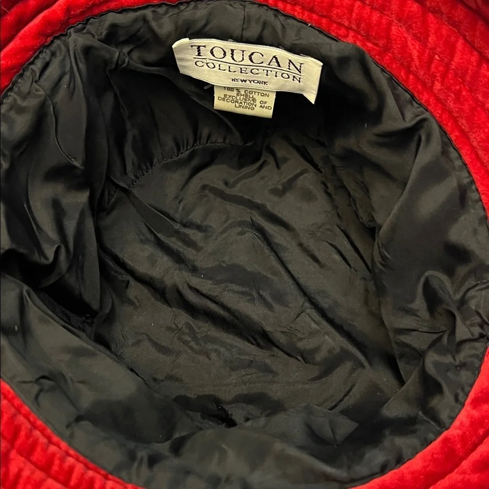 90’s TOUCAN COLLECTION NEW YORK RED VELOUR SILK FLOWER BUCKET HAT